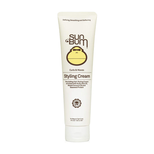 SUN BUM Curls and Waves Styling Cream - Lightweight Formula for Wavy and Curly Hair - Nourishing Kukui Nut and Coconut Oil - Frizz Free finish - Vegan and Cruelty Free - 5 oz