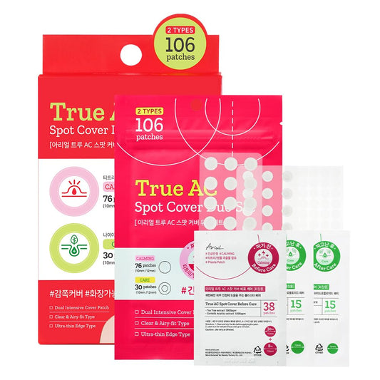 Ariul True AC Spot Cover Duo Set Before & After Blemish Care, Hydrocolloid Patch with Salicylic Acid, Niacinamide, Tea Tree Oil & Cica, Ultra-Thin, Korean Skin Care, 106 Patches (Red - Duo Set)