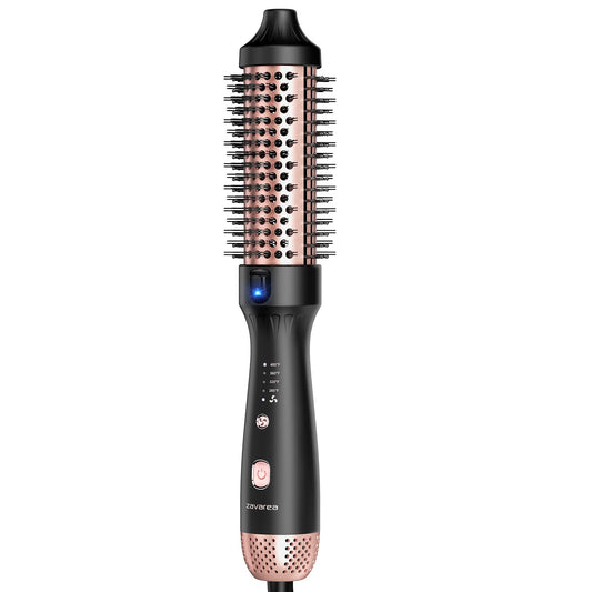 Thermal Brush for Less Damage, Zavarea 1.5 Inch Heated Round Brush for Blowout Look, Heated Curling Styler with Negative Ions & Ceramic for Volumizing, Easy to Use, Dual Voltage (Elegant Black)