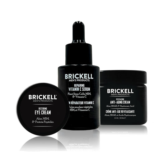 Brickell Men's Advanced Anti-Aging Skin Care Routine, Night Face Cream, Vitamin C Facial Serum and Eye Cream, Natural and Organic, Scented, Skin Care Gift Set