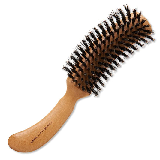 Boar Bristle Hair Brush [ Made in Japan ] 100% Natural Bristle Slick Back Brush for Styling, Separating, Shaping, and Blow-Drying for Women and Men (Curved Handle)