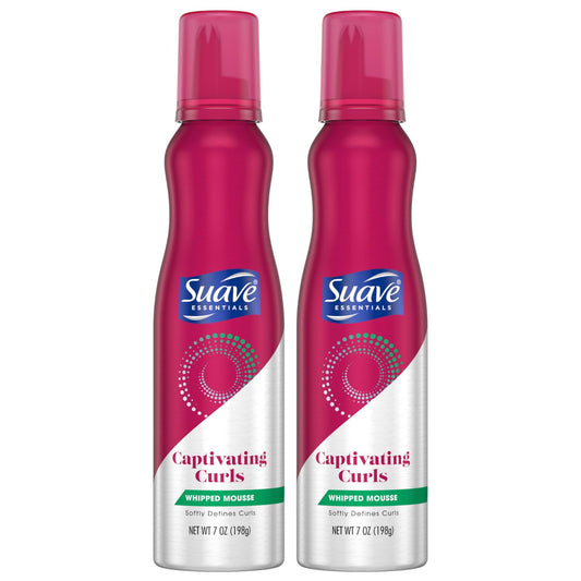SUAVE Whipped Mousse - Captivating Curls for Wavy and Curly Hair, Anti-Frizz Styling Product for Flexible, Crunch-Free Styles, 7 oz (Pack of 2)