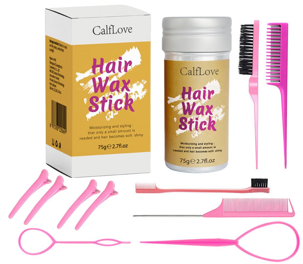 Hair Wax Stick & Hairstyle Tools Set, 11 Pieces, Non-Greasy, for Flyaways, Wigs, Slick Back Hair, Edge Control, Frizz, Loose Hair, Baby Hair, Hair Bun, Bangs; FL