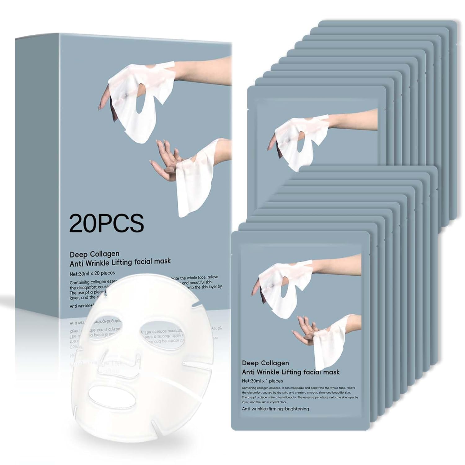 20PC Deep Collagen Overnight Mask, Anti Wrinkle Lifting Mask, Korean Skin Care Bio-Collagen Real Deep mask for Moisturizing, Mascarilla De Colageno