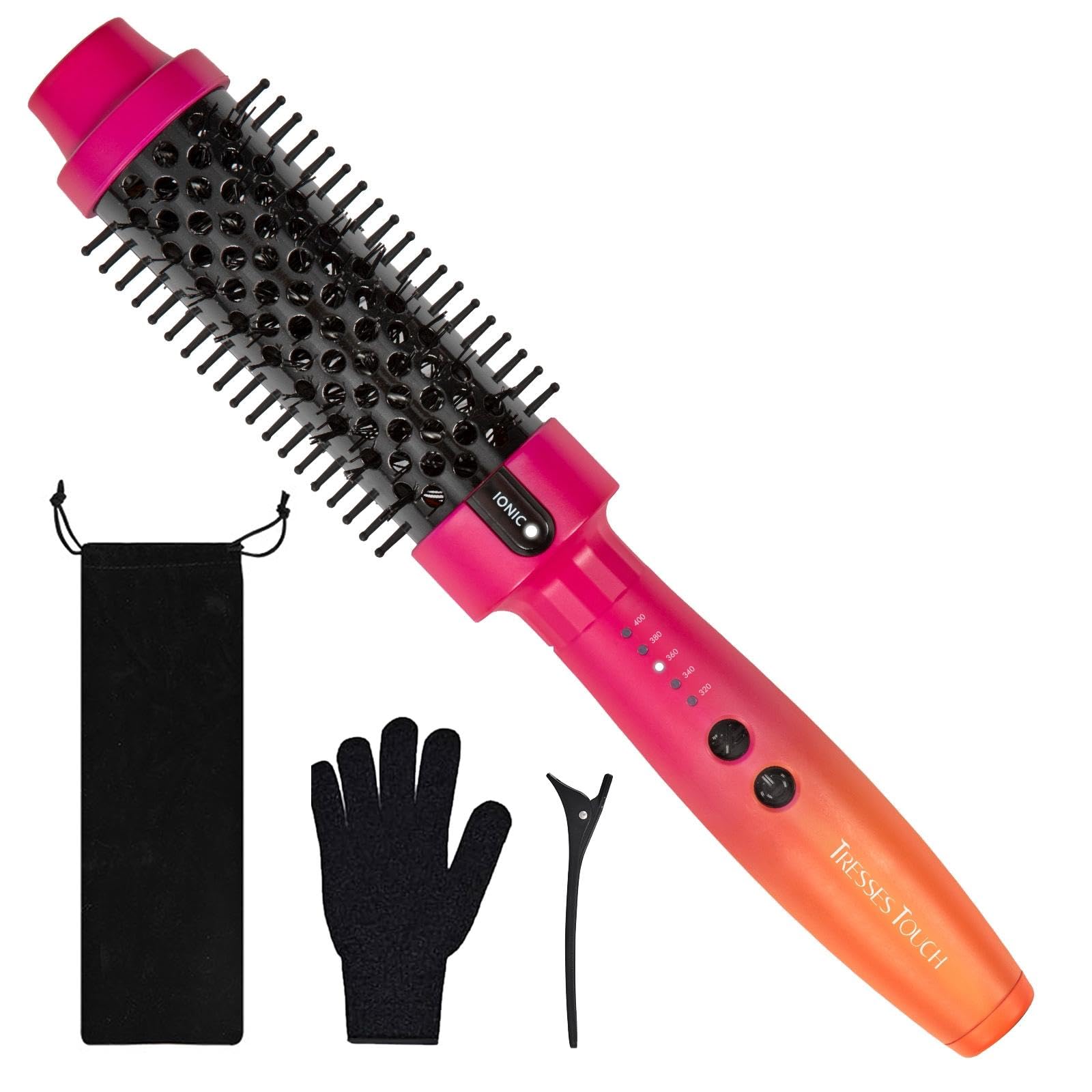 Professional Thermal Brush Heated Round Brush, Ionic Hot Curling Brushes, Makes Hair Shinier & Smoother, 1.5 Inch, 5 Temp Settings, Universal Voltage, Easy to Use, Gifts for Women, Red Orange