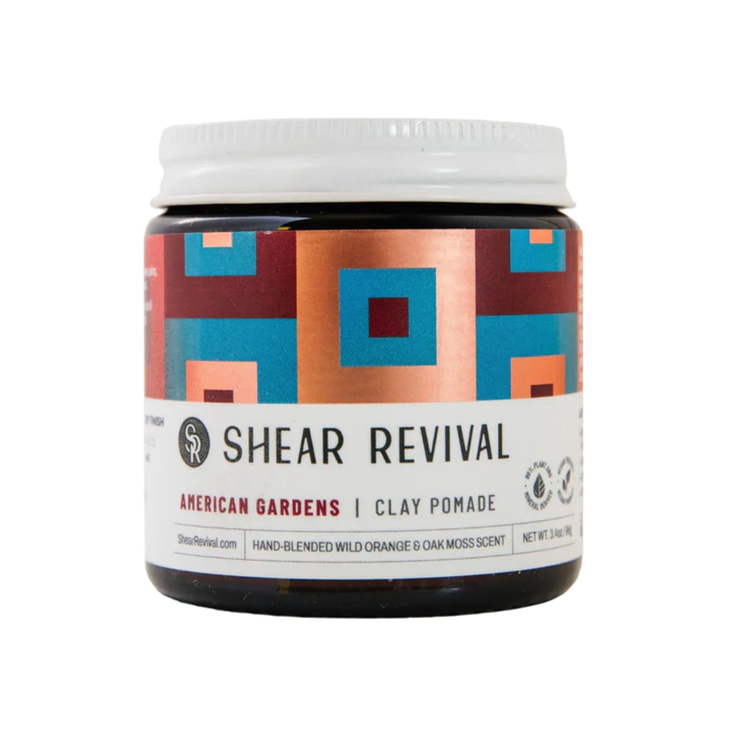 Shear Revival American Gardens Clay Pomade | Matte Paste Professional Hair Styling Wax Strong Hold Molding Sculpting Aloe Based Formula Fullness & Texture Slick Back Look Wild Orange & Oakmoss 3.4oz