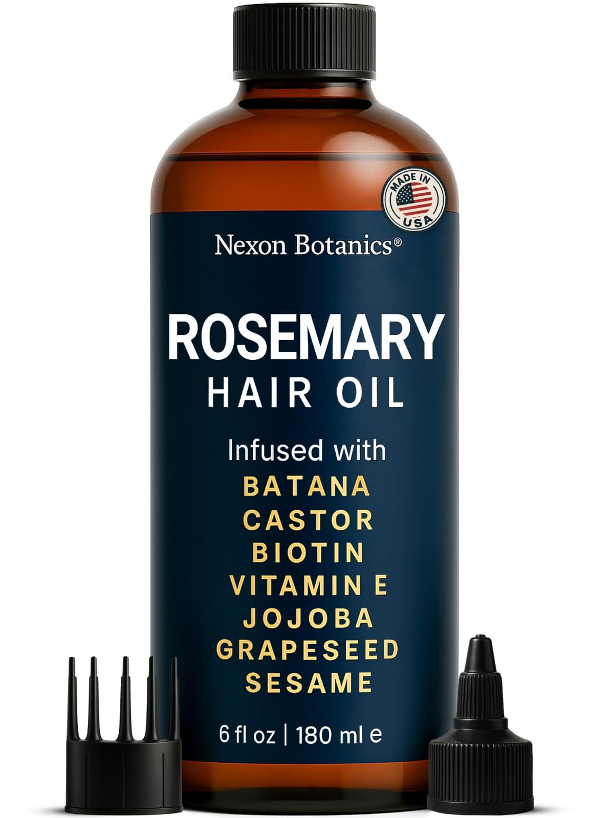 Nexon Botanics Rosemary Oil for Hair Growth 6 fl oz - Natural Scalp and Hair Oil with Batana, Castor, Biotin, Vitamin E, Grapeseed, Jojoba, Sesame - Aceite de Romero y Batana