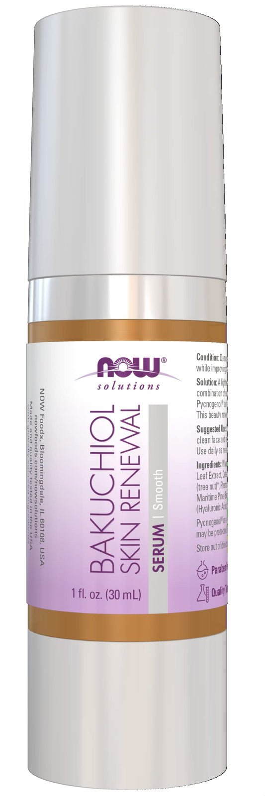 NOW Foods Solutions, Bakuchiol Skin Renewal Serum, Smooth Skin, 1 Fl. Oz.