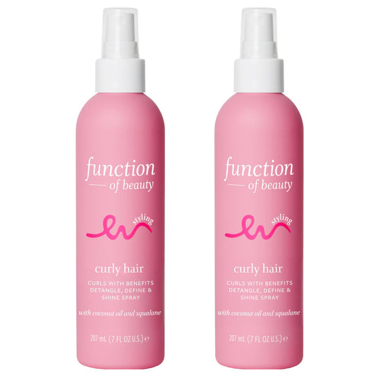 FUNCTION OF BEAUTY Curls With Benefits Detangle, Define & Shine Spray for Curly Hair, 7 oz Each (2-Pack) - Use as Detangler or Styler, With Coconut Oil, Vegan Squalane, & Castor Oil