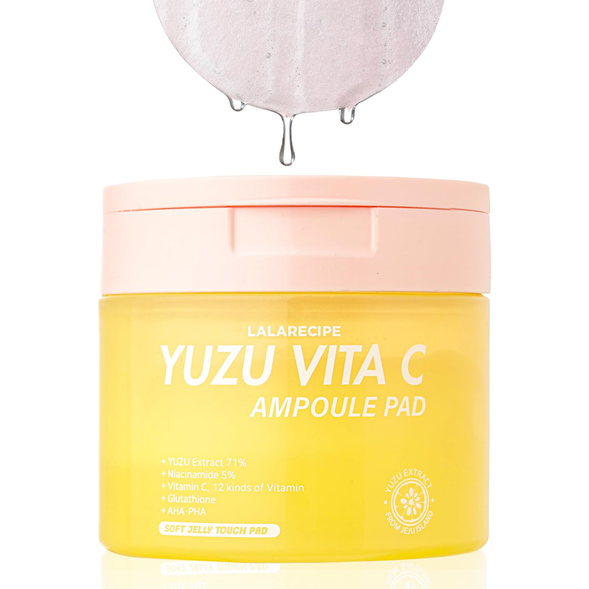 Yuzu Vita C Ampoule Pads Korean Jelly Glow with AHA, PHA, Niacinamide & Vegan Collagen Exfoliating & Brightening Toner for Radiant Skin (80 Pads)