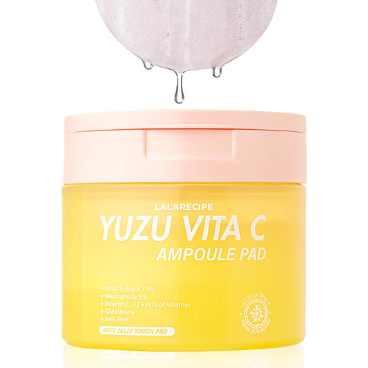 Yuzu Vita C Ampoule Pads Korean Jelly Glow with AHA, PHA, Niacinamide & Vegan Collagen Exfoliating & Brightening Toner for Radiant Skin (80 Pads)