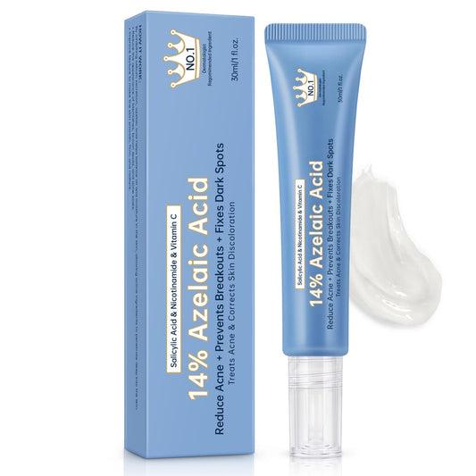 Azelaic Acid 14% Acne Cream for Redness Relief, Dark Spots, Facial Serum with Niacinamide & Vitamin C Prevent Acne Breakouts, Azelaic Acid Serum for Balance Excess Sebum & Soothe Irritation, 1 Oz.