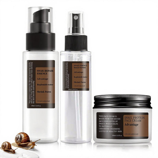 Advanced Snail 96% Mucin Power Essence Set Korean Skincare Set for Women, Includes Snail Mucin Serum, Hydrating Toner & Face Cream, Moisturizing & Skin Renewal, 3PCS Travel Size Toiletries