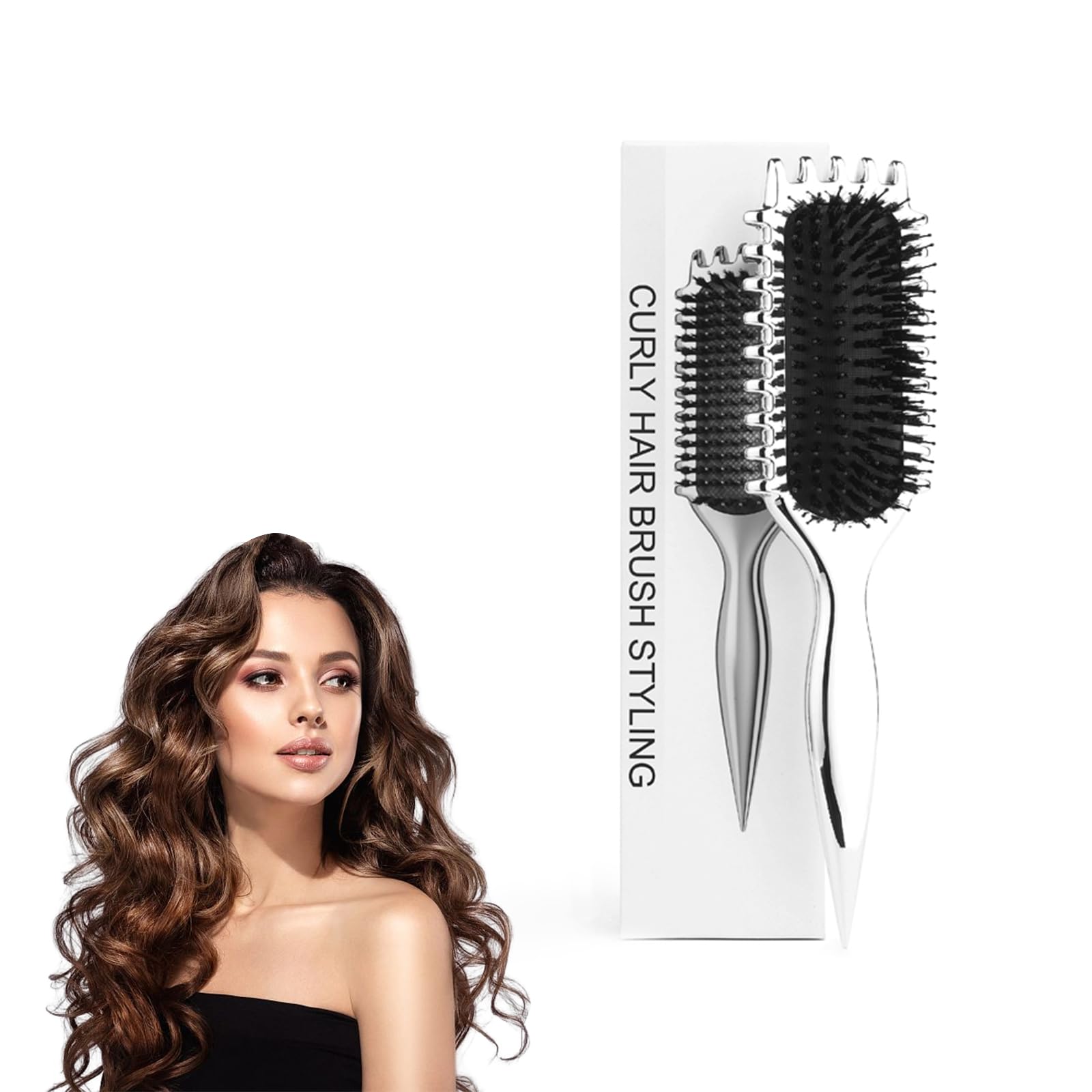 Silver Plating Curl Define Styling Brush - Boar Bristle Hair Brush for Combing and Shaping Men's and Women's Curls