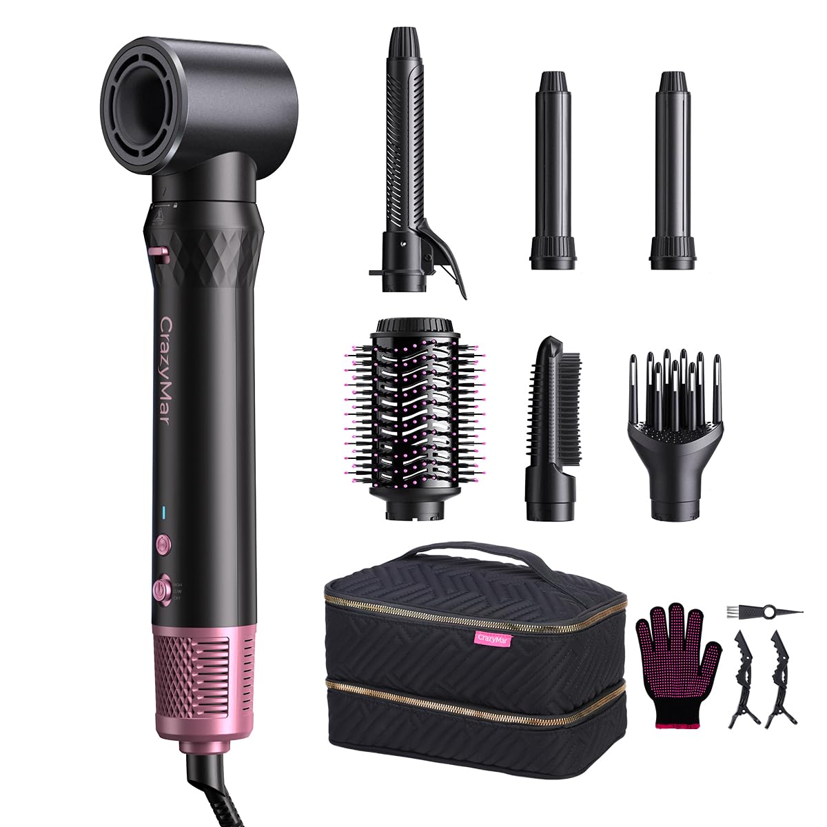 7-in-1 Hair Dryer Brush & Hair Styler, Fast Drying Blow Dryer & Curling StylingTool, Hot Air Styler No Heat Damage, Powerful Multi-Styler for Curling Volumizing Straightening Styling (Blush Pink)