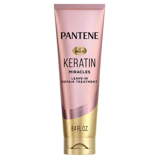 PANTENE Keratin Leave-In Conditioner with Argan Oil, Protein Treatment for Dry, Damaged & Color-Treated Hair, Repairs Split Ends & Protects from Damage, Formaldehyde-Free, 8.4 Fl Oz