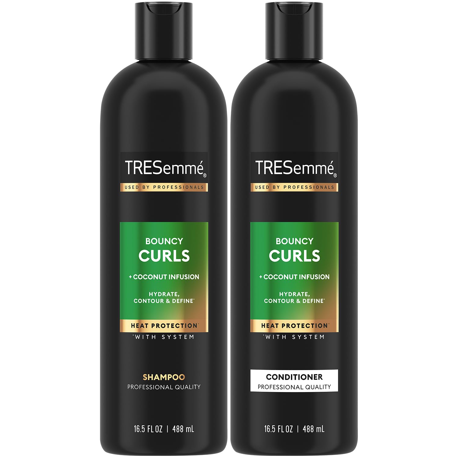 TRESEMME Shampoo and Conditioner, Bouncy Curls with Coconut Infusion Hydration, Heat Protection & Frizz Control for Curly Hair, 16.5 Oz Ea