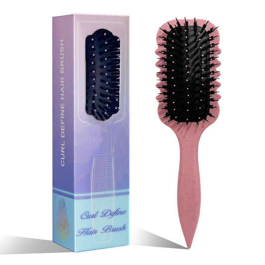 Curly Hair Brush, Curl Defining Brush, 2025 Bristle Styling brush for Curly Hair, Reduces Frizz and Pulling, Volume and Curls(Pink)