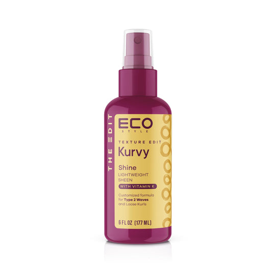 ECO Style, Texture Edit, Kurvy Shine Lightweight Sheen for Type 2a to 2c wavy hair - Finish off any style by adding rich nutrients for a perfectly glorious glow with frizz control. 6 oz.