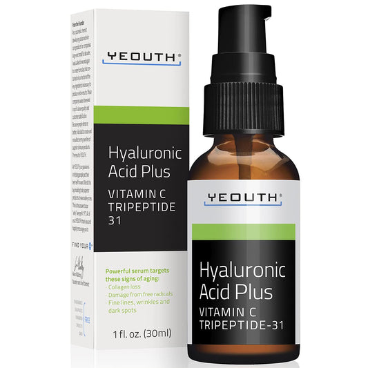 YEOUTH Hyaluronic Acid Serum for Face with Vitamin C, Hydrating Face Serum for Women & Men, Minimize the Look of Wrinkles, Patchy & Dull Skin 1oz