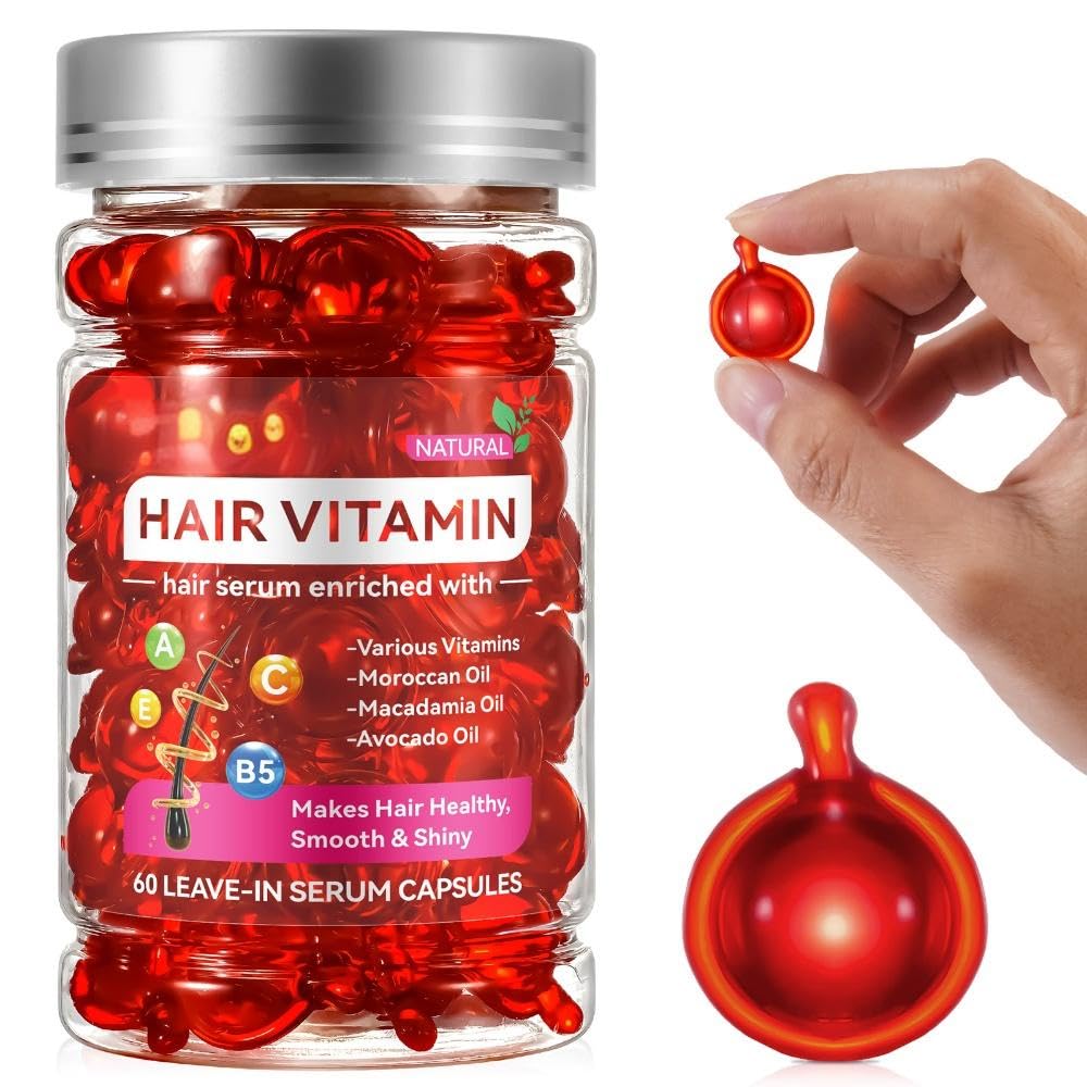 Hair Oil for Women,Hair Serum Capsules, Hair Vitamins,60 Pcs Hair Vitamins Serum Capsule, Restores Dry Frizzy Hair, Hair Oil Capsules with Moroccan/Macadamia/Avocado Oil for Hair Repair
