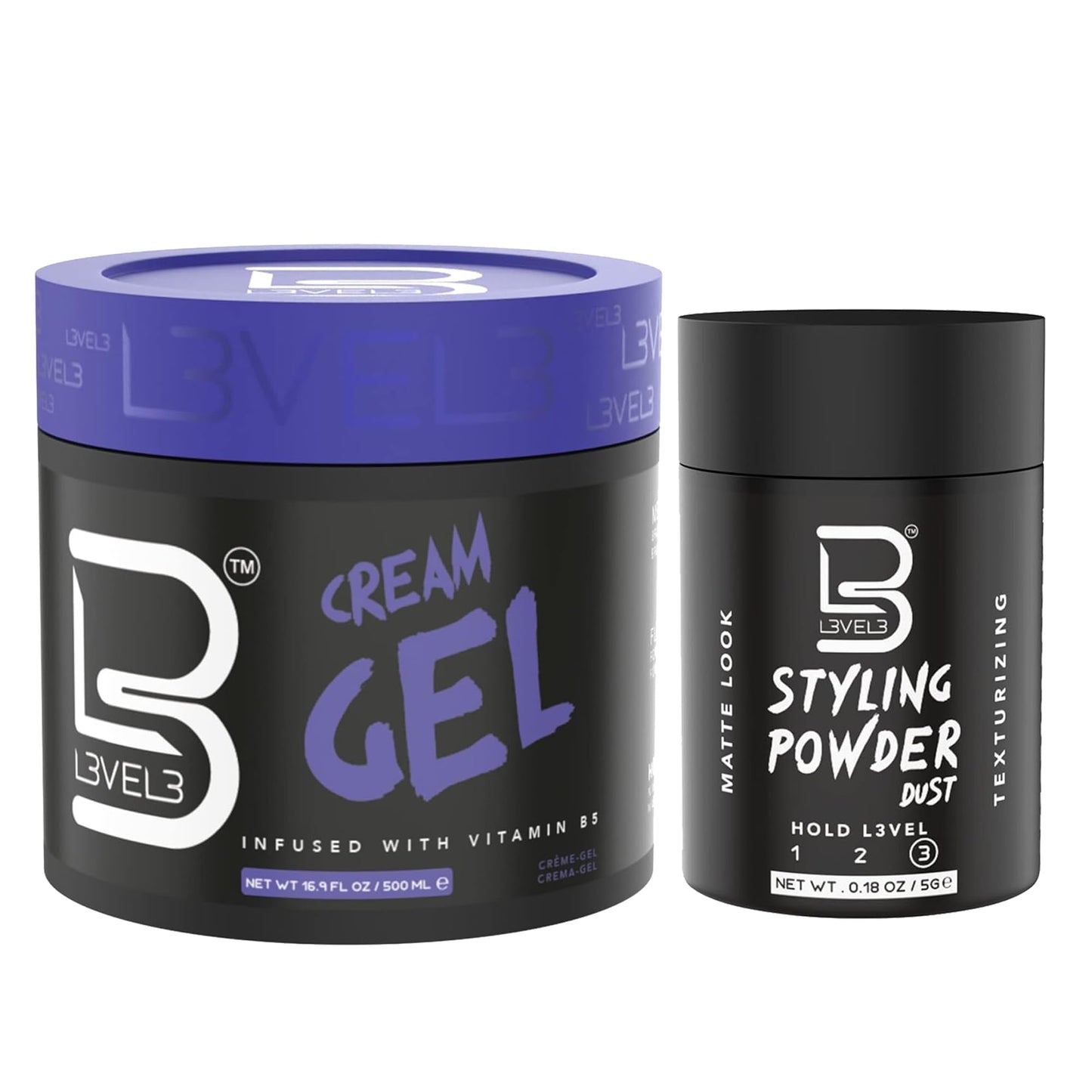 L3 Level 3 Cream Gel and Sample Powder - Provides Volume and Medium Hold - With Vitamins to Nourish and Protect Hair Level Three Mens Hair Styling Cream