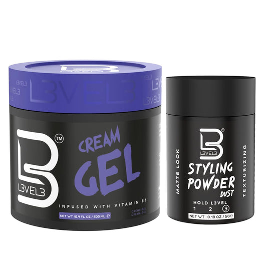 L3 Level 3 Cream Gel and Sample Powder - Provides Volume and Medium Hold - With Vitamins to Nourish and Protect Hair Level Three Mens Hair Styling Cream