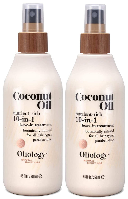 Oliology Coconut Oil 10-in-1 Multipurpose Spray - Leave in Treatment for All Hair Types | Detangles, Controls Frizz, Hydrates & Moisturizes | Made in USA, Cruelty Free & Paraben Free (8.5 oz, 2 Pack)