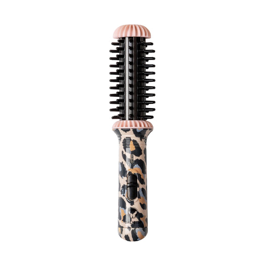 CALISTA GoGo Mini Heated Round Brush | Curl, Touch-Up, De-Frizz, Smooth, and Style Hair with Mini 7” Styling Tool | Heats to 365¡F | Perfect Travel Tool | Dual Voltage (Cheetah)