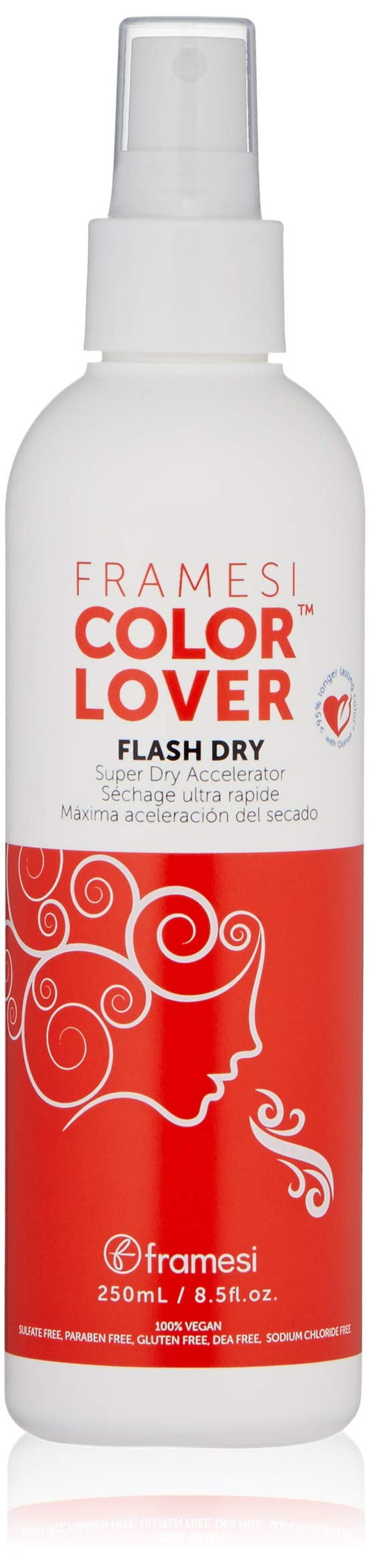 Framesi Color Lover Flash Dry Spray, 8.5 fl oz, Heat Protectant Spray for Hair, Blow Dry Accelerator, Quick Dry, Color Treated Hair