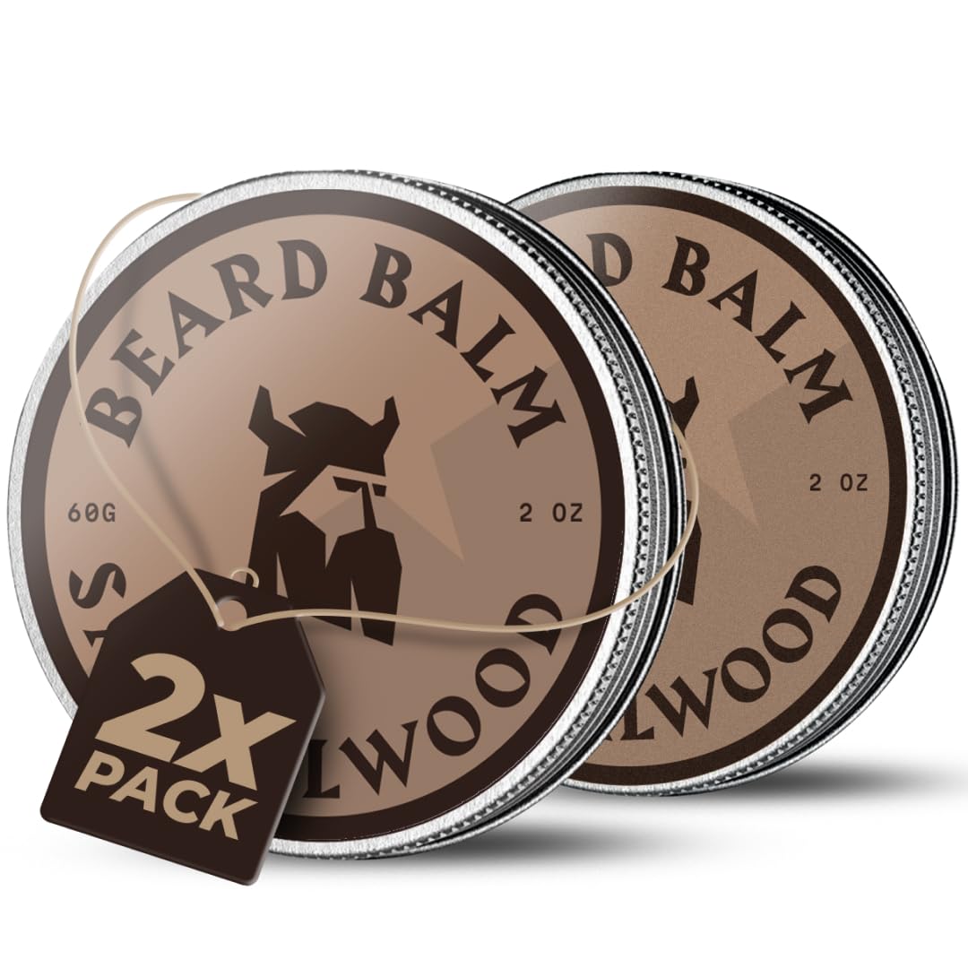 Striking Viking Beard Balm for Men Light Hold, Sandalwood, 2 Oz, Pack of 2- Leave-in Beard Conditioner with Shea Butter, Tea Tree, Argan & Jojoba Oils - Smooth, Shape & Moisturize Coarse Facial Hair