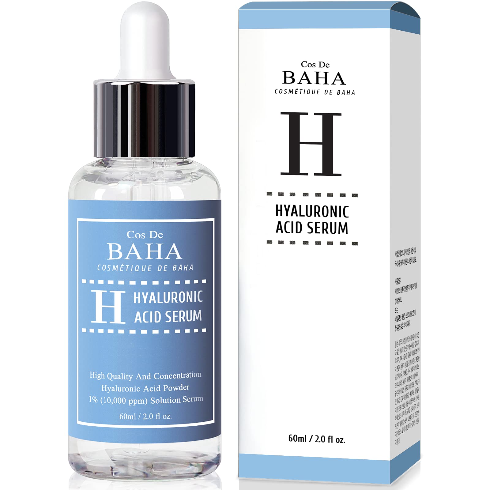 Pure Hyaluronic Acid 1% Serum 10,000ppm - Hydrating Face Serum for Fine Lines - Intense Moisture Facial Serum for Visibly Plumped Skin, 2 Fl Oz (60ml)