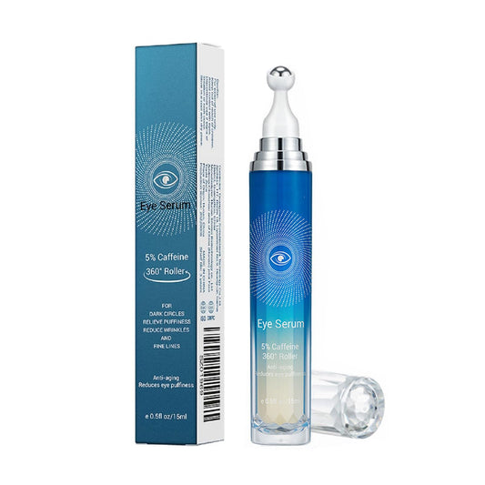5% Caffeine Eye Serum, Anti-Aging Under Eye Roller Cream for Dark Circles Puffiness Wrinkles and Fine Lines, Korean EyeCare Cream with 360¡Massage Ball, EyeBags Treatment for Men and Women