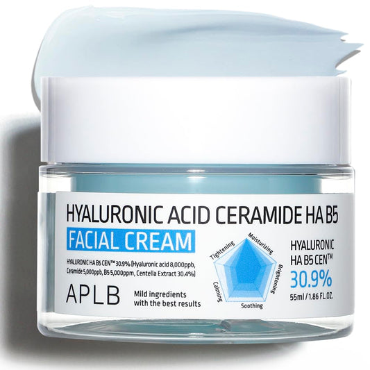 APLB Hyaluronic Acid Ceramide HA B5 Facial Cream | HYALURONIC HA B5 CENª 30.9% 1.86 FL.OZ/Korean Skincare, Deep hydration, Revitalize for gentle and improve skin texture