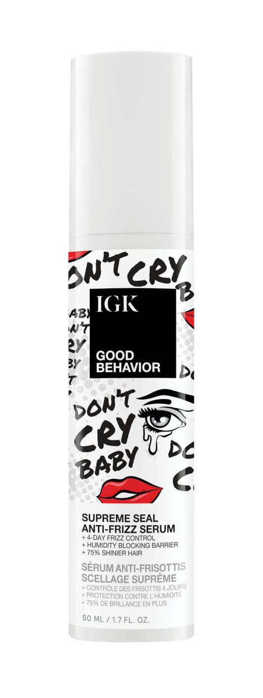 IGK Good Behavior Anti-Frizz Smoothing Serum Boosts Shine, Seals Out Humidity, UV & Heat Protection, For Dry Frizz-Prone Hair, 1.3 oz