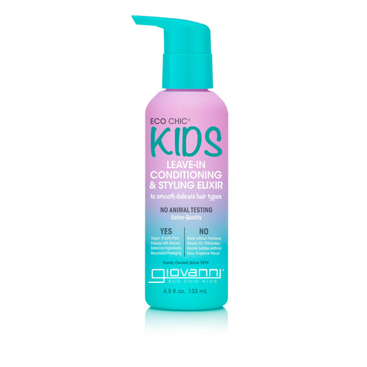 ECO Chic KIDs Leave-In Conditioning & Styling Elixir - Kids Leave In Conditioner, Leave In Conditioner For Kids, For Smooth Delicate Hair Types, Salon Quality, Vegan - 4.5 Fl Oz