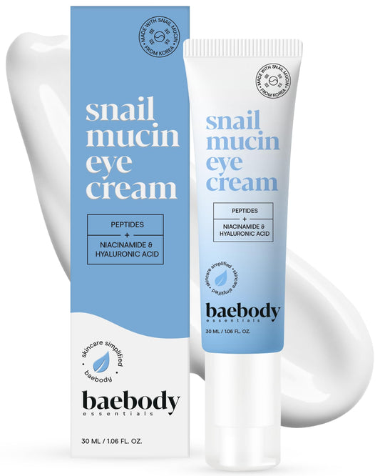 Baebody Snail Mucin Eye Cream (30 ml/1.06 fl oz) - Anti-Aging Korean Eye Cream for Dark Circles and Dry Skin - Snail Mucin Serum with Peptides and Hyaluronic Acid