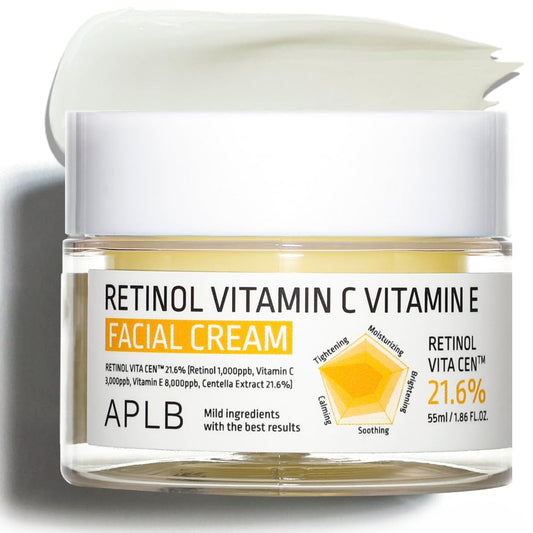 APLB Retinol Vitamin C Vitamin E Facial Cream | RETINOL VITA CENª 21.6% 1.86 FL.OZ/Korean Skincare, Deep hydration, Retinol, Revitalize for gentle and improve skin texture