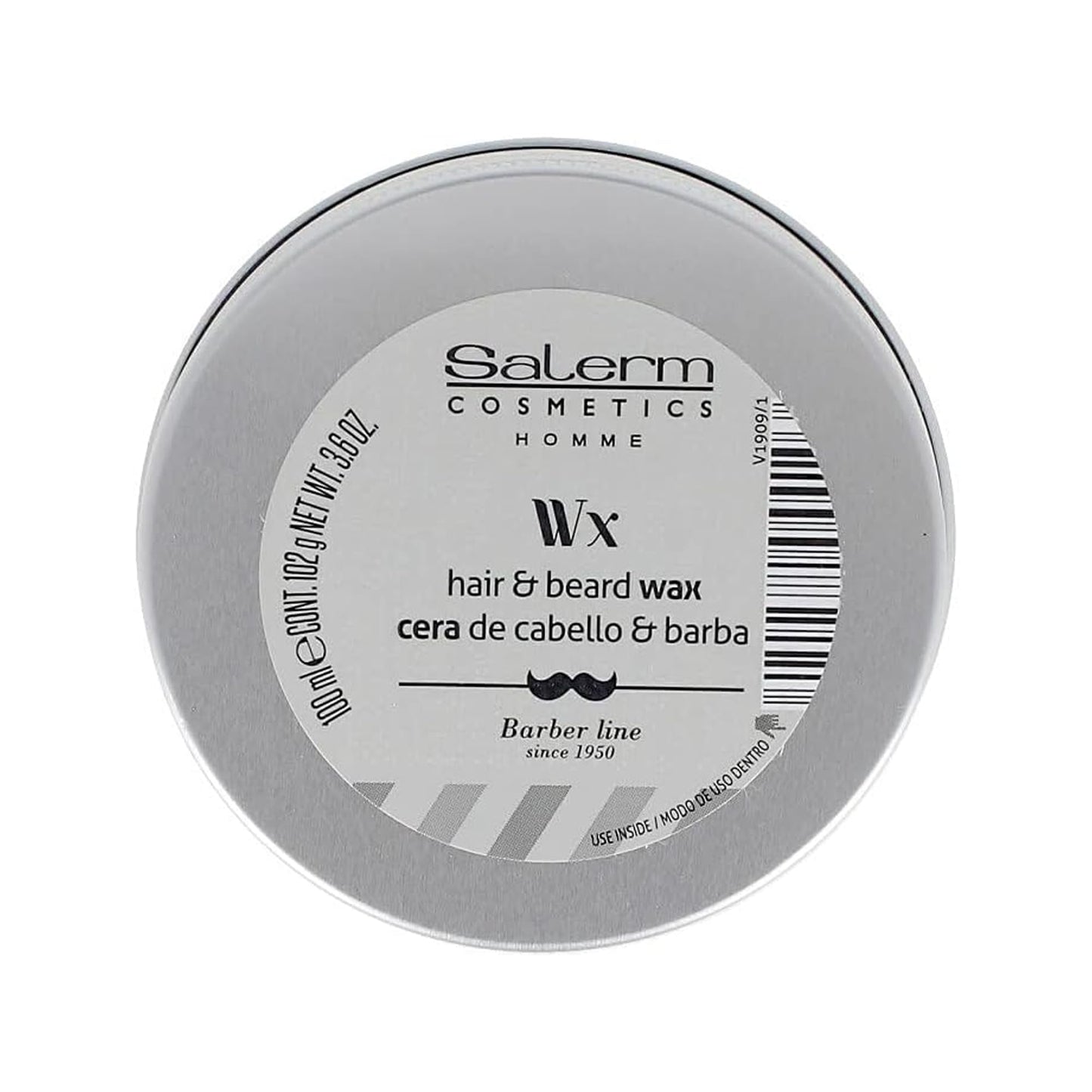 SALERM - Men's Hair Wax - Homme Barber Line - 100 ml - for Hair, Beard, and Mustache - Strong Hold and Medium Shine - with Hydrating Actives - Keeps Style Longer