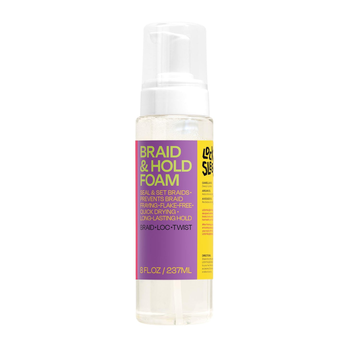 Braid Foam for braiding, Twists and Locs, No Frizz with Shine, Fast Drying, Light Weight Mousse, 8 Oz