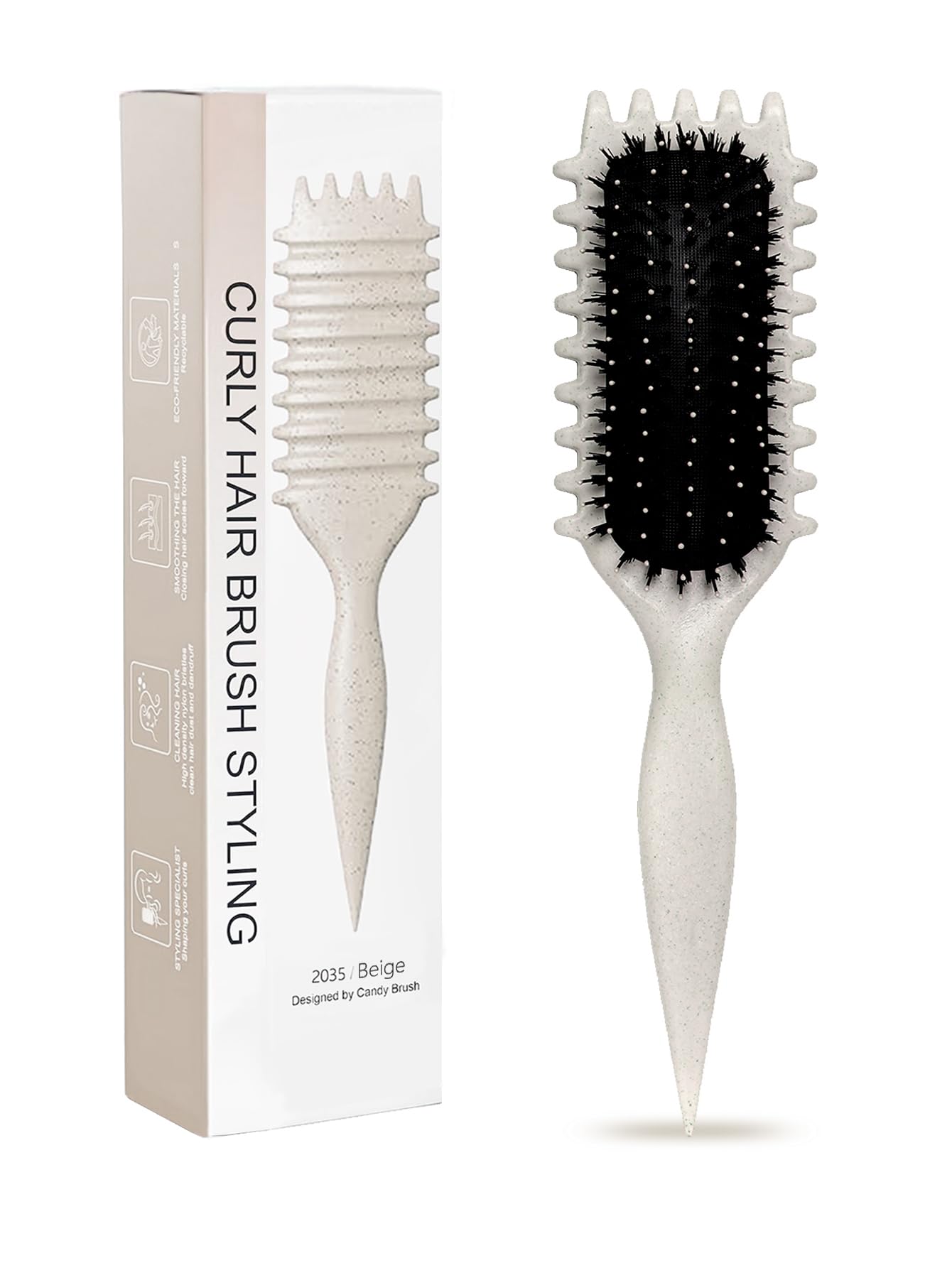 Curl Defining Brush for Curly Hair Detangling & Styling Brush for Women & Men, Defines 2A to 4C Curls, Reduces Frizz, Perfect for Wet & Dry Hair (Beige)