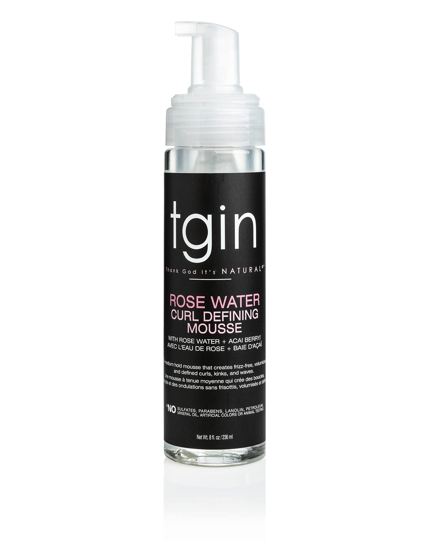 tgin Rose Water Defining Mousse for Curly, Coily and Wavy Hair, Moisturizes and Defines Curls, 8 fl oz