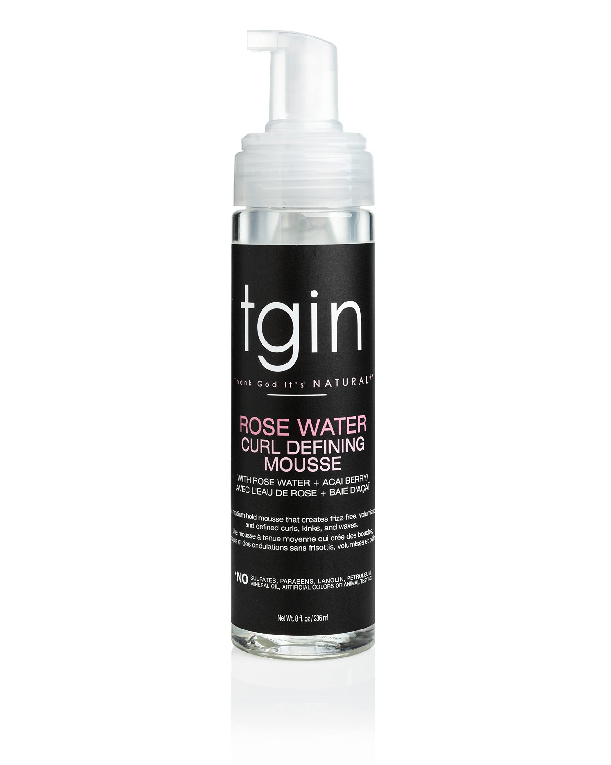 tgin Rose Water Defining Mousse for Curly, Coily and Wavy Hair, Moisturizes and Defines Curls, 8 fl oz