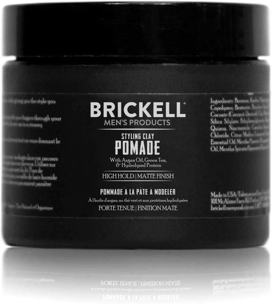 BRICKELL Men's Products Hair Styling Clay Pomade For Men, Natural & Organic with Strong Hold & Matte Finish, Product for Modern Hairstyles, 2 Ounces, Scented