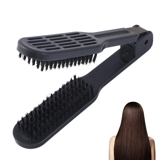 Kakalote Hair Straightening Brush, Boar Bristle Hair Brush, Double Sided Straightener Brush Straightening Comb, Detangling, Styling, Pain Free, Black, All Hair Types, Adults, Unisex Adult