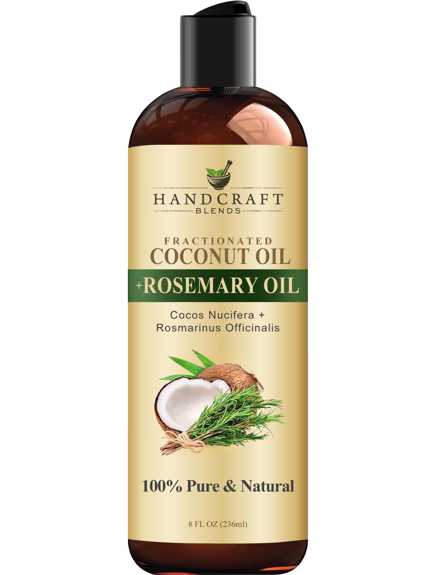 Handcraft Blends Fractionated Coconut Oil Infused with Rosemary - 8 Fl Oz - 100% Pure and Natural - Premium Grade Carrier for Skin, Hair and Massage