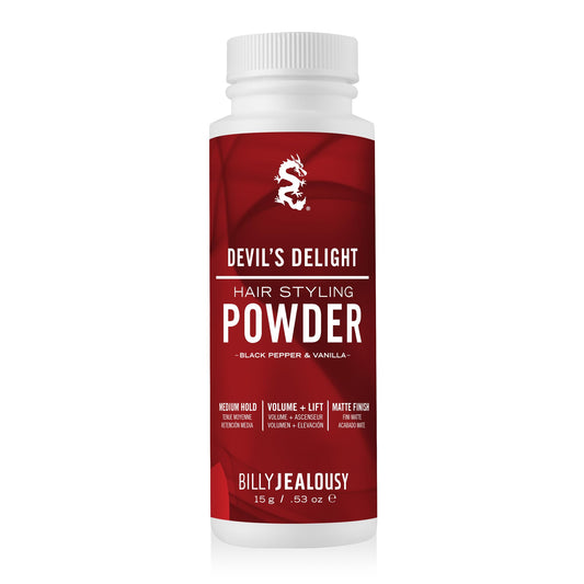 BILLY JEALOUSY Devil's Delight Hair Styling Powder Volume & Texture Powder for Men, Medium Hold, Matte Finish, Vegan, Black Pepper & Vanilla Scent Essential Barber Accessories For All Hair Types