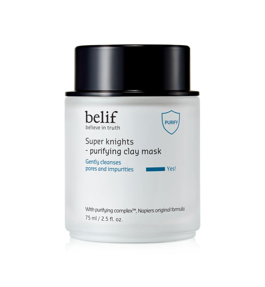 belif Super Knights Purifying Clay Mask, Hyaluronic Acid & Glycerin, Hydrating Wash Off Clay Face Mask, Pore Cleansing & Care, Targets Dryness, Oiliness & Uneven Texture, Korean Skin Care