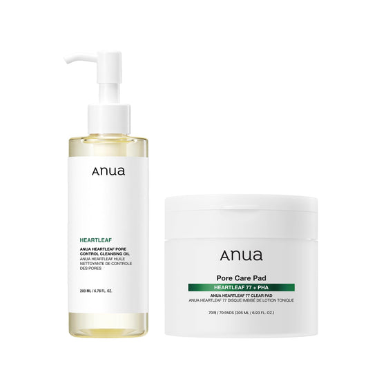 Auna Deep Pore Treatment Duo Heartleaf Pore Control Cleansing Oil, Heartleaf 77 Toner Pad, Exfoliating Facial Pads, After-Cleansing for Gentle Facial Care, Korean Skincare set