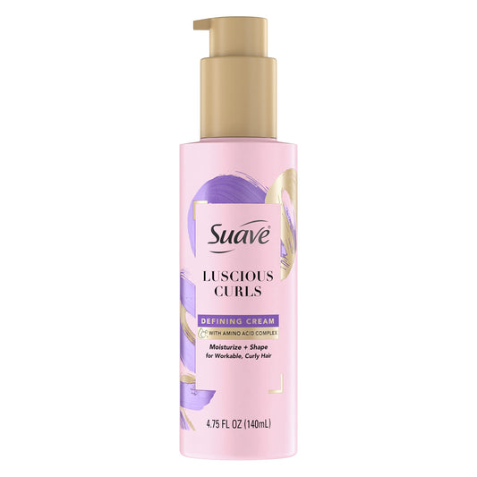 SUAVE Pink Luscious Curls Styling Cream Hair Cream for Luscious Curls Curl Defining Cream with Amino Acid Complex 4.75 oz